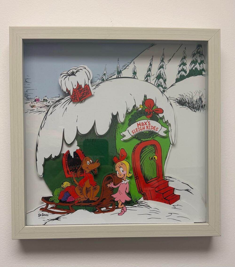 Dr Seuss Grinch Max’s Sleigh Rides 3D Shadow Box Wall Art 13” Christmas